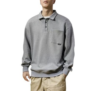 2024 Autumn Youthful Popular Loose Long Sleeve Polo Shirt Men's Solid Design Washed Trendy All-Match Casual Top