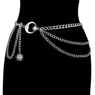 European and American fashion jewelry moon multi-layer metal chain waist chain belt hip hop punk sun crescent body chain