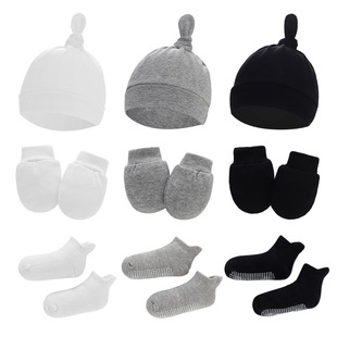 Foreign trade Europe and the United States newborn knotty hat baby gloves baby glue socks three-piece set Amazon cross-border supply