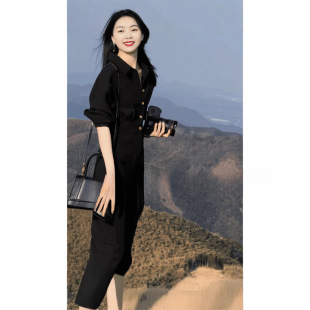 French Waist Long Dress Light Luxury Elegant Fashion Slim dress Black White Other Artistic Retro Sleeveless