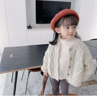 Girls' Sweater Spring and Autumn Coat Cardigan Western Style 2023 Small and Medium-sized Children's Coarse Wool Internet Celebrity Baby Twist Knitwear
