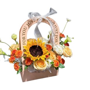 Bronzing English Flower Handbag Flower Arrange Hand Basket Paper Flower Arrange Box DIY Handmade Flower Arrange Material