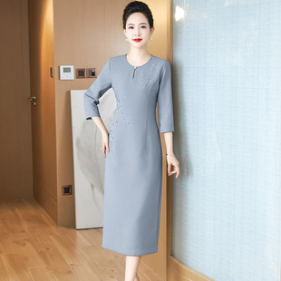 23 autumn fashion simple mom wear middle-aged and elderly banquet evening dress high-end elegant style dress