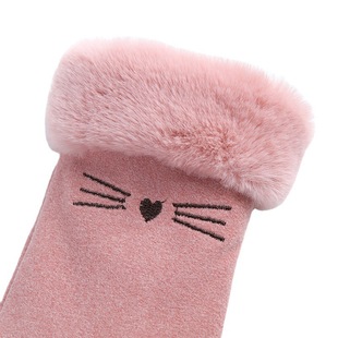 Women's autumn and winter warm gloves fashionable cute embroidered fur mouth fleece-lined thick cold-proof riding touch screen gloves