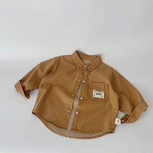 Maibao children's coat 2024 spring new children's clothing labeling shirt boys and girls long sleeve Denim cardigan jacket fashion