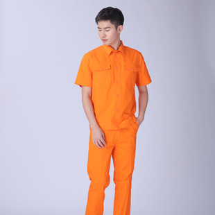Spring 2022 New Cotton Short-sleeved Work Clothes Jacket Men's Labor Protection Clothing Suit Printed Embroidered Word Plus logo Tooling