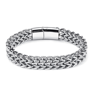 Cross-border Hot-selling Fashion Titanium Steel Bracelet Aggressive Men's Fashionable Flat Band Bracelet Double-layer Front and Reverse Chain Street Hip Hop