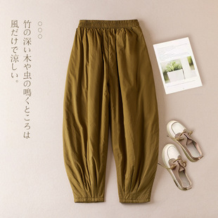 Real shot 2024 winter new retro casual outer wear elastic waist harem pants loose thick warm pants cotton pants women