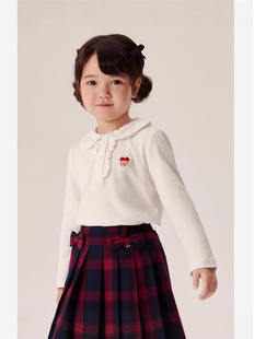 in stock Girls Base Shirt 25 Years Spring Cuhk Children Double-sided Cotton College Doll Collar Solid Color Long Sleeve Base T-shirt