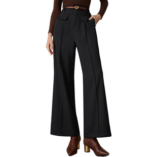 Europe and the United States cross-border Amazon women's high waist wide leg temperament straight tube work commuter business casual pocket suit pants