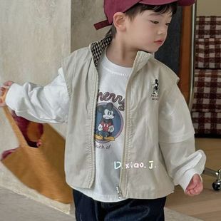 Size roll cotton T-shirt/double-sided waistcoat South Korea kindergarten boys tide version spring handsome 70763 70761