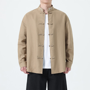 Spring and Summer 2025 New Chinese Style Men's Wear New Chinese Linen Panky Embroidered Shirt plus size Trendy Casual Top