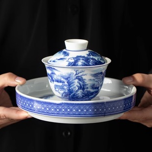 The scenery is beautiful and the scenery is beautiful. Three talents cover bowl teacup pot with suit high-grade porcelain cover bowl for tea home single not hot