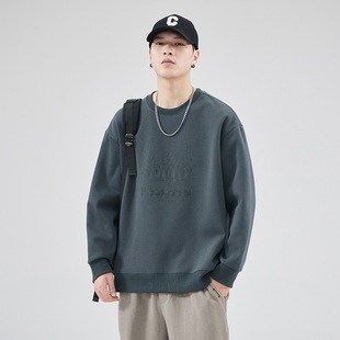 1003# crew neck sweater men's 2024 new autumn and winter loose American fashion brand heavy pullover long sleeve