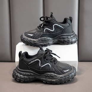 Spring 2025 New Children's sneaker Soft Sole Boys Running Shoes Leather Noodles Middle and Big Children Students Casual Shoes