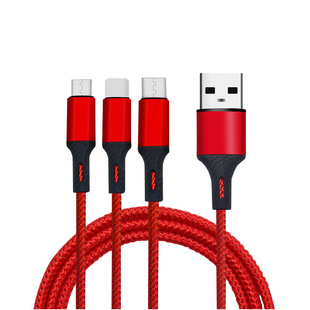 Gift logo nylon woven one-to-three data cable three-in-one charging cable Android aluminum alloy shell in stock wholesale