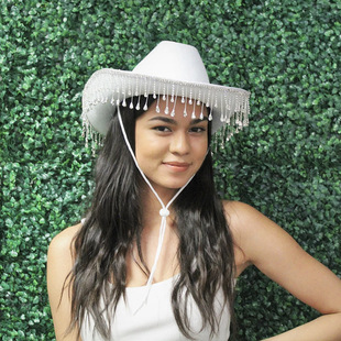Cross-border e-commerce bachelor party bride bride white diamond tassel Western white Denim party hat