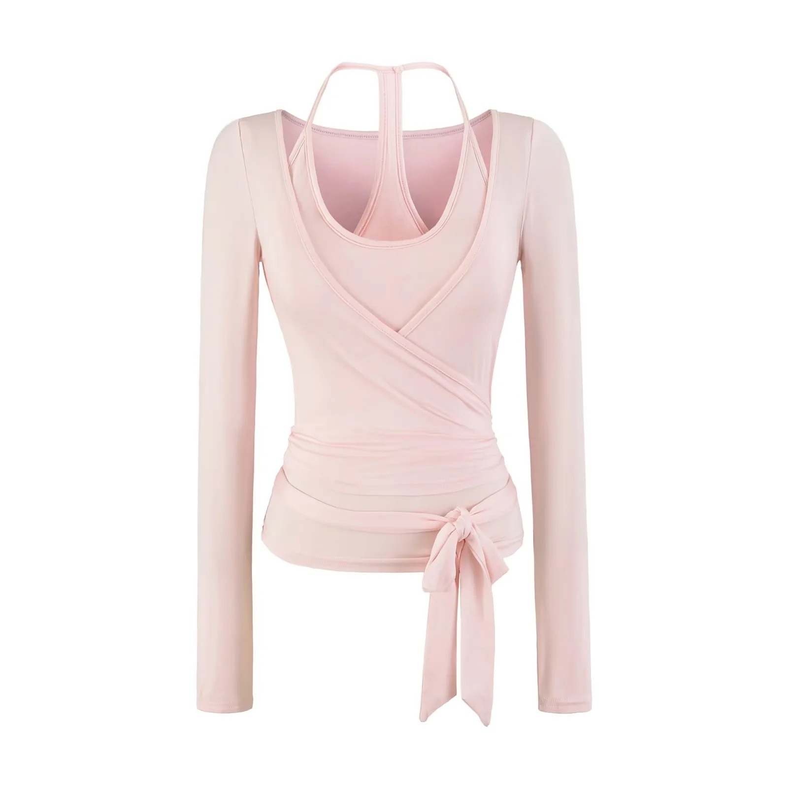 Ballet-Style U-Neck Halter Top with Chest Pads + Cross-Tie Yoga Cardigan Two-Piece Set for Women