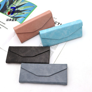 Custom glasses box factory direct supply simple retro leather triangle folding glasses box sunglasses box sunglasses box