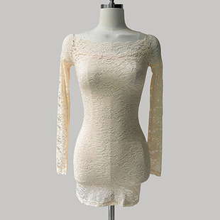 5 colors into: white lace, word Collar, shoulder long sleeve dress bag hip skirt tight thin and sexy short