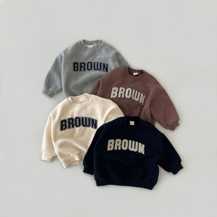 Korean-style ins Baby and Toddler's Clothing Letters Casual Cotton Fleece Sweater Children's Winter Tide Round Neck Thickened Children's Clothing