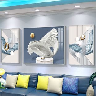 Lu r high-end living room decorative painting modern simple sofa background wall painting atmosphere triple mural bedroom crystal porcelain