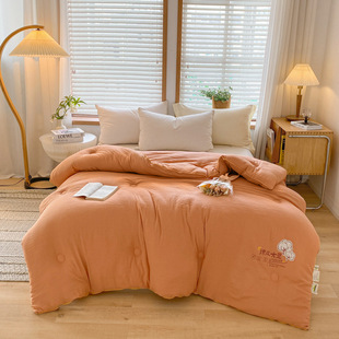 Simple solid color double-layer yarn cotton and linen soybean fiber quilt thickened winter quilt spring and autumn quilt quilt core wholesale group purchase