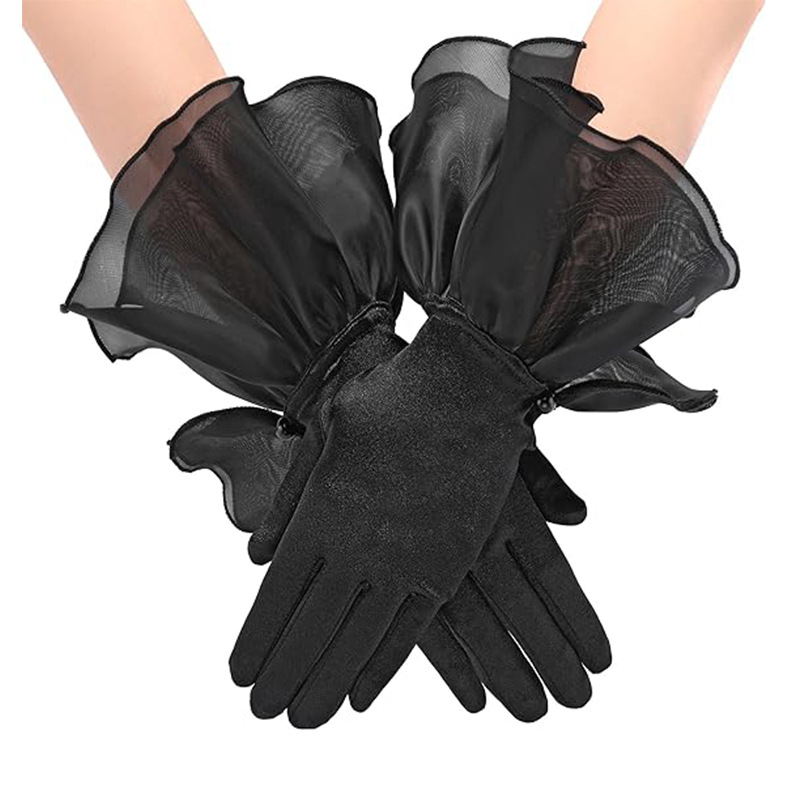 Cross-border Ruffled Bride Wedding Satin Opera Party Dress Dance Cosplay Dinner Hepburn Gloves