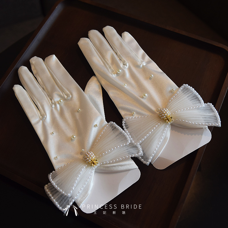 Bridal Wedding Gloves Wedding Dress Accessories Lace Pearl Photography Photo Wedding Satin Short Wholesale Women