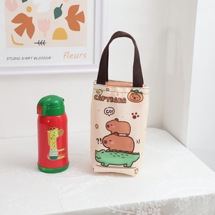 Cute Capybara Capibala Canvas Cup Bag Outgoing Portable Handbag Umbrella Bag Thermos Tote Bag