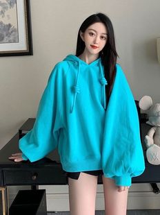 All-Match Sweet Blue Knot Sweatshirt for Men and Women Loose Plus Size Hooded Pullover Top for Couples