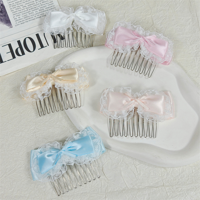 Japanese-Style Lolita Bow Lace Lolita Accessories Sweet Large Back-Of-The-Head Hair Comb Versatile Hairpin Hair Accessory