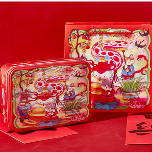 Original new Christmas cartoon rectangular tin biscuit box white rabbit toffee box chocolate tin box