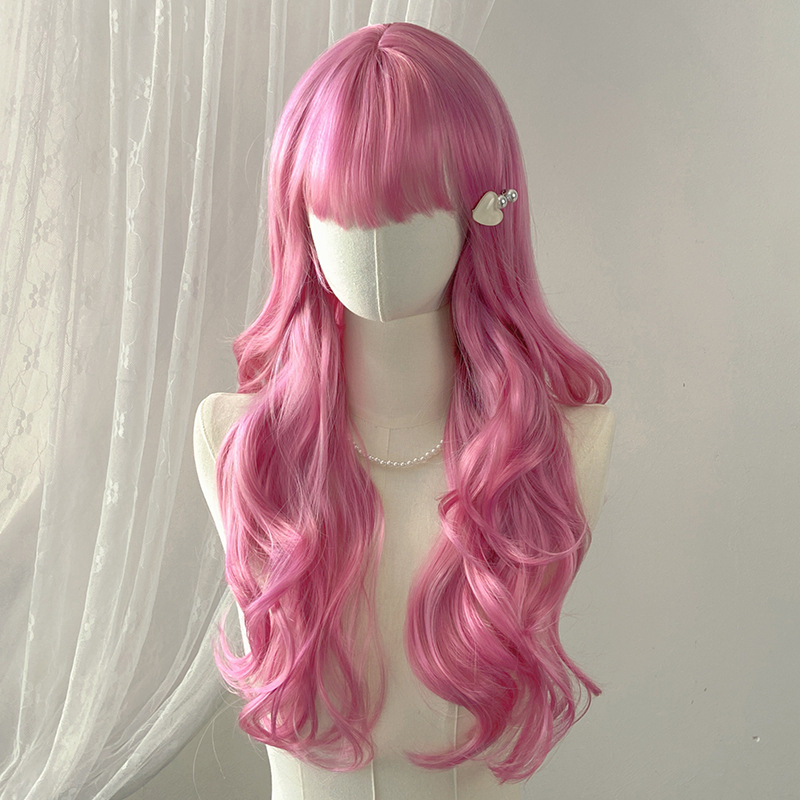 European and American Foreign Trade Women's Orange Long Curly Wig Halloween Cosplay Synthetic Fiber Headgear Cross-Border Ready Stock