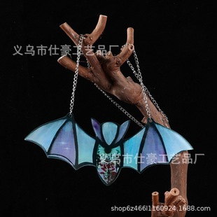 Halloween cross-border Gothic color bat bar shopping mall holiday home decoration color glass bat pendant