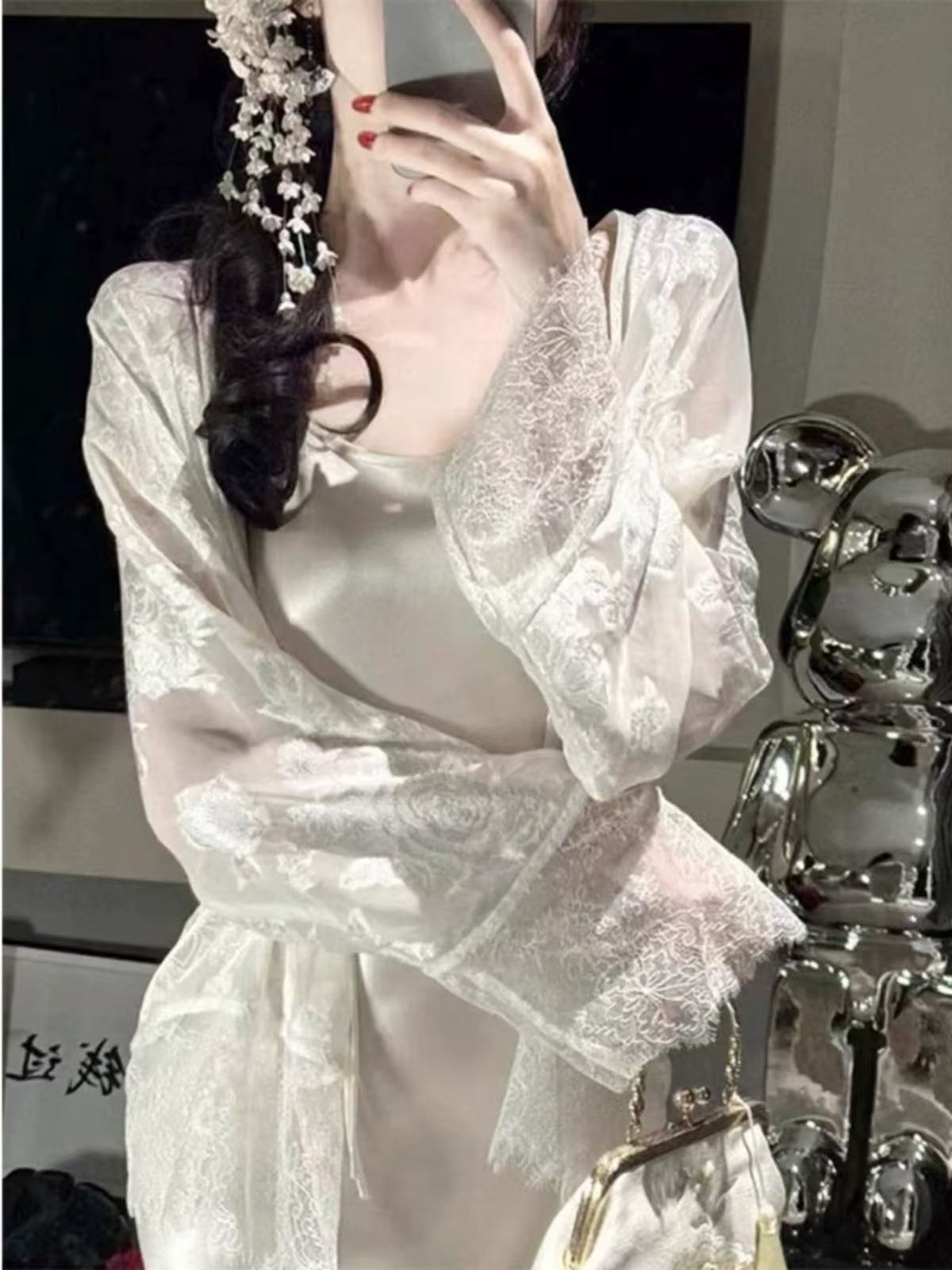 New Chinese Style National Style Lace Shawl Cardigan Women's Summer New Sling Skirt Overshirt Design Sense Tulle Jacket