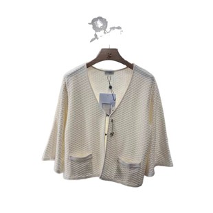 2025 Early Spring New Nanyou Cha Elegant Chanel Style Rhinestone Word Buckle Slit Lotus Leaf Sleeve Knitted Cardigan for Women