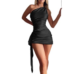 Amazon cross-border Europe and the United States hot women's 2025 summer new oblique shoulder sleeveless slim sexy dress