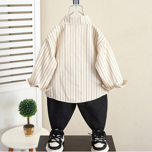 6243 Boys Spring and Autumn Fashionable Shirts Children's Autumn Striped Long-Sleeved Shirts 2025 New Baby Autumn Casual Clothes