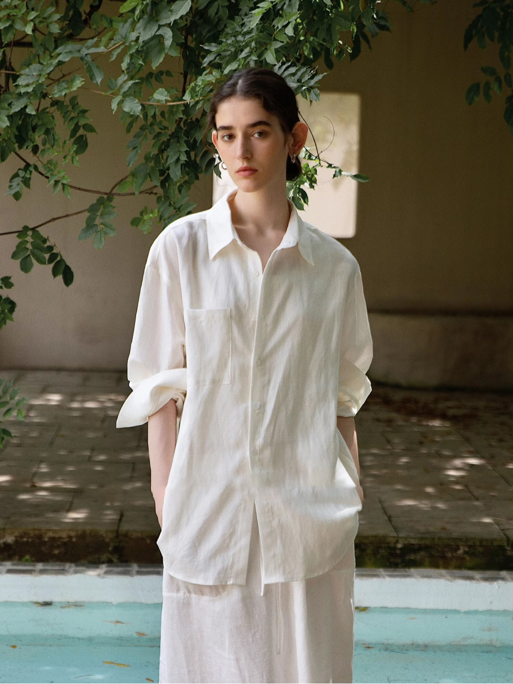 Jomi Studio Tencel Linen Square-Neck Shirt, Relaxed and Comfortable Summer Sun-Protective Long-Sleeved Shirt
