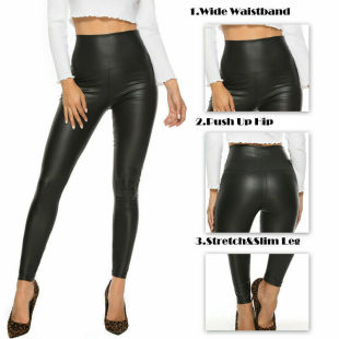 2022 European and American Amazon Women's High Waist Stretch Breathable Slim-fit Slimming Leather Leggings Cropped Leggings