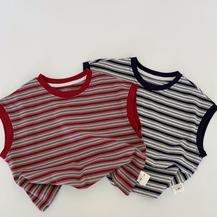 Maibao Boys Striped Vest 2025 Summer New Children's Wear Children's Casual Sleeveless T-Shirt Summer Top Category A
