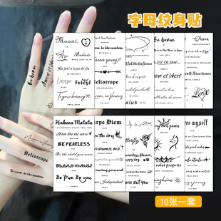 10 sheets letter tattoo stickers black and white holiday high arm face shoulder collarbone stickers wholesale
