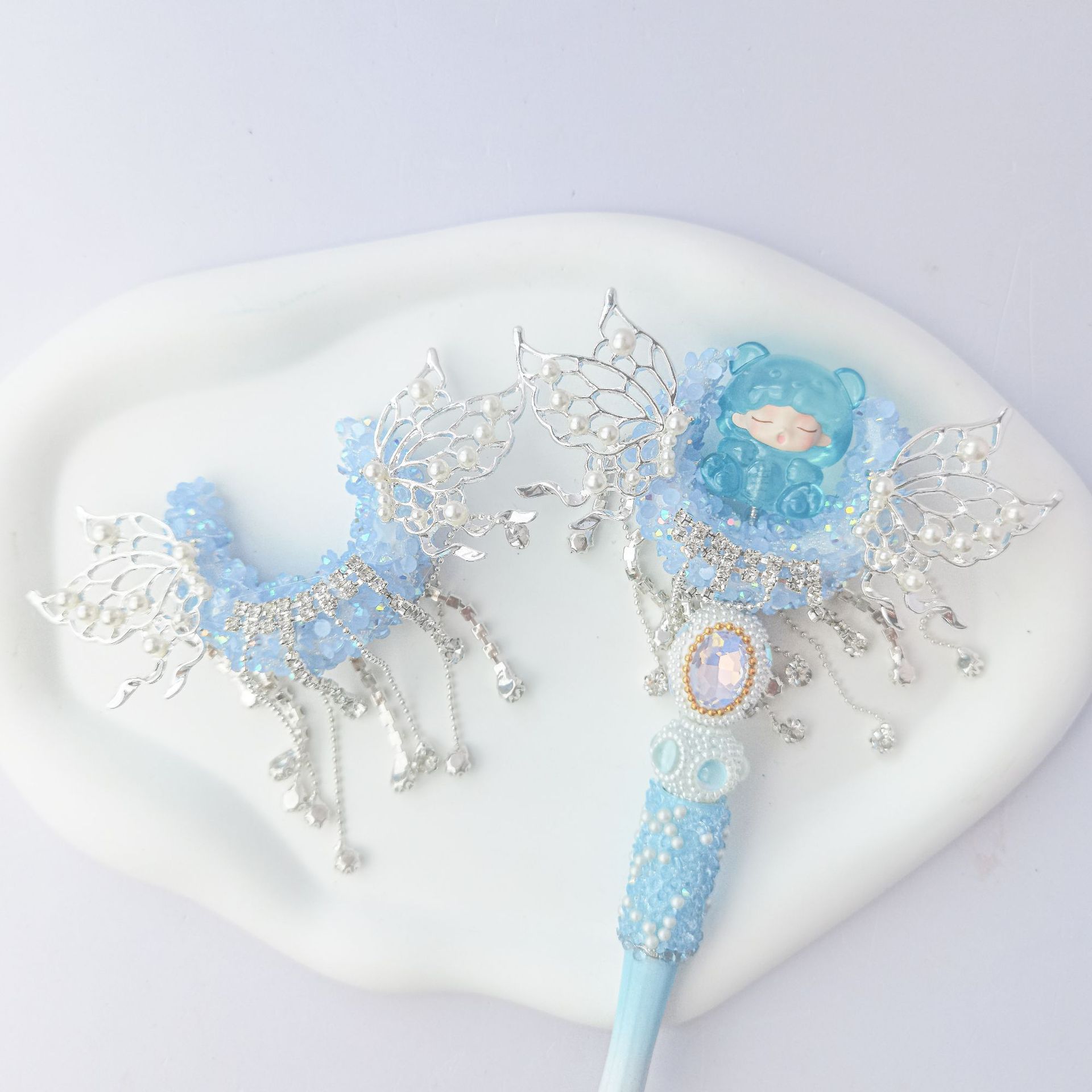 Hot Selling Heavy Industry Wings Moon bling Cute Pen Accessories Handmade DIY Moon Boat Mobile Phone Hanging Beaded Pen Accessories