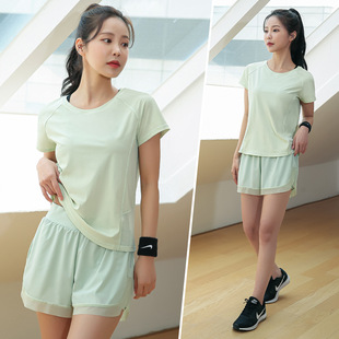 2024 Fitness suit Women's Loose Breathable Yoga Running Fitness Sports Jumper Short Sleeve Shorts Women's Comfortable suit