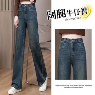 Narrow Wide Leg Jeans Women's 2024 Autumn New High Waist Autumn Long Pants Loose Dosing Straight Pants
