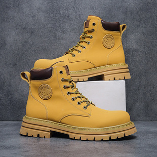 Cowhide Martin Boots Men's Cotton Shoes Can't Kick Bumblebee Desert Boots High-top Fashion Tide Shoes Wenzhou Factory Daifa