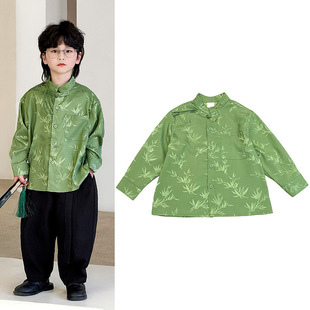 Children's New Chinese Shirt 2025 New Boys and Girls Long Short-sleeved Satin Shirt Baby Jacquard Antique Trendy Shirt