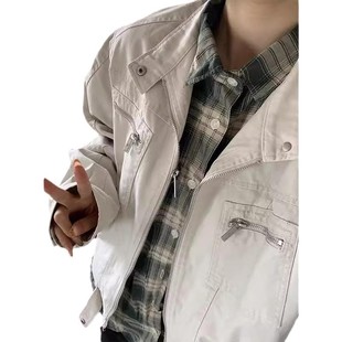 American-style off-white Harrington jacket winter cleanfit stand collar Denim jacket ruffian handsome high-end jeans