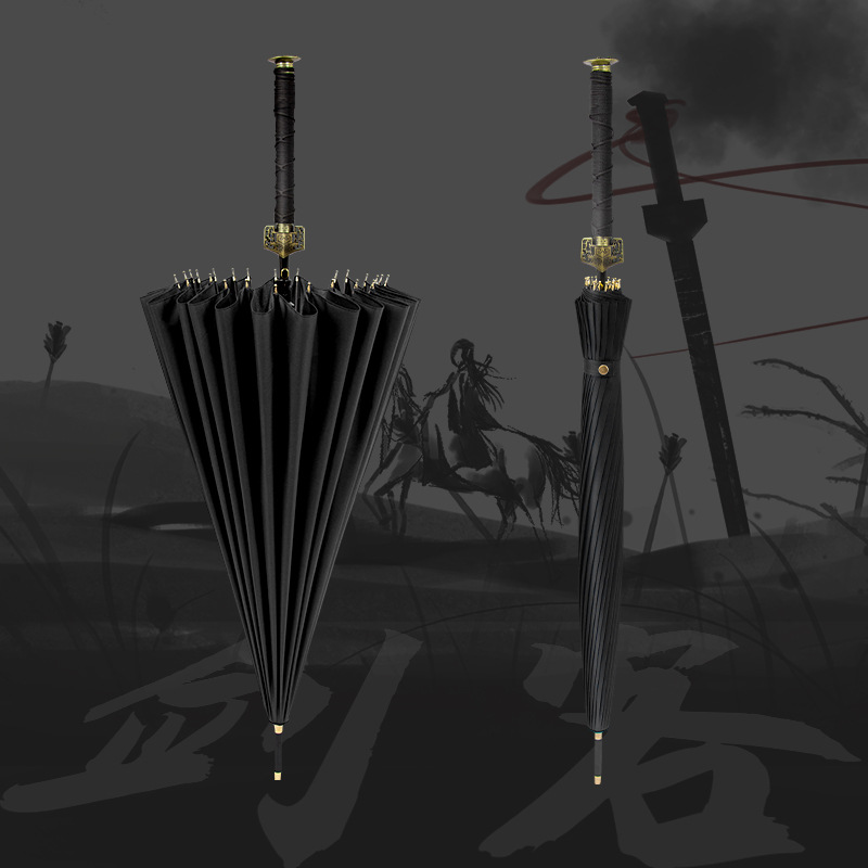 Samurai Long-Handled Umbrella for Men, Handsome, Large, Oversized, Sunny or Rainy, Creative Knife Umbrella, Sword Umbrella, Strong Wind-Resistant Straight Pole